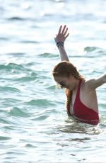 LINDSAY LOHAN in Swimsuit with Some Frinds at a Beach in Mykonos 07/04/2016