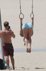 LINDSEY VONN Working Out on the Beach in Santa Monica 07/15/2016