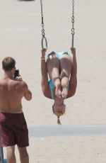 LINDSEY VONN Working Out on the Beach in Santa Monica 07/15/2016