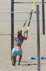 LINDSEY VONN Working Out on the Beach in Santa Monica 07/15/2016