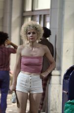 MAGGIE GYLLNHAAL on the Set of The Deuce in New York 07/27/2016