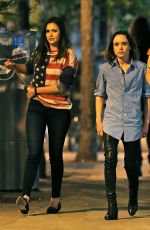NINA DOBREV and ELLEN PAGE on the Set of 