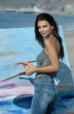 EMILY RATAJKOWSKI on the Set of American Eagle Denim Photoshoot on the Beach in Malibu 08/16/2016