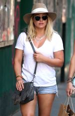 HILARY DUFF in Denim Shorts Out in New York 08/28/2016