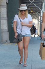 HILARY DUFF in Denim Shorts Out in New York 08/28/2016