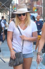 HILARY DUFF in Denim Shorts Out in New York 08/28/2016