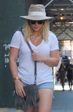 HILARY DUFF in Denim Shorts Out in New York 08/28/2016