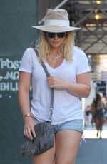 HILARY DUFF in Denim Shorts Out in New York 08/28/2016