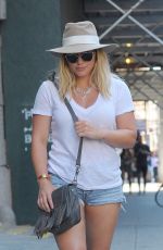 HILARY DUFF in Denim Shorts Out in New York 08/28/2016