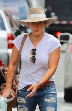 HILARY DUFF in Ripped Jeans Out in New York 08/20/2016