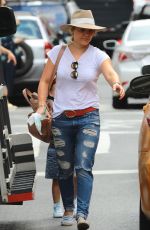 HILARY DUFF in Ripped Jeans Out in New York 08/20/2016