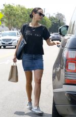 JORDANA BREWSTER in Denim Skirt Leaves Kreation in Brentwood 08/25/2016
