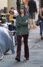 LILY COLLINS on the Set of 