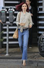 LILY COLLINS Out for Lunch in Los Angeles 08/09/2016