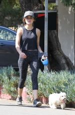 LUCY HALE in Tights Walks Her Dog Out in Los Angeles 08/20/2016