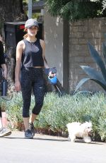 LUCY HALE in Tights Walks Her Dog Out in Los Angeles 08/20/2016