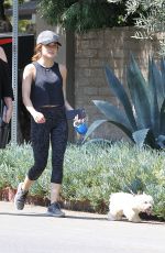 LUCY HALE in Tights Walks Her Dog Out in Los Angeles 08/20/2016