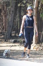 LUCY HALE in Tights Walks Her Dog Out in Los Angeles 08/20/2016