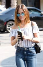 LUCY HALE Leaves Starbucks in Los Angeles 08/24/2016
