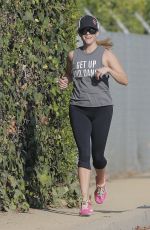 REESE WITHERSPOON Out Jogging in Brentwood 08/30/2016