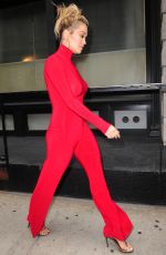 RITA ORA All in Red Leaves Her Apartment in NewYork 10/08/2016