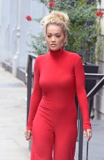 RITA ORA All in Red Leaves Her Apartment in NewYork 10/08/2016