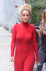 RITA ORA All in Red Leaves Her Apartment in NewYork 10/08/2016