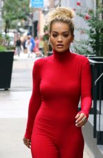 RITA ORA All in Red Leaves Her Apartment in NewYork 10/08/2016