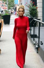 RITA ORA All in Red Leaves Her Apartment in NewYork 10/08/2016