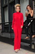 RITA ORA All in Red Leaves Her Apartment in NewYork 10/08/2016