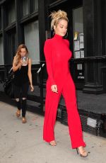 RITA ORA All in Red Leaves Her Apartment in NewYork 10/08/2016