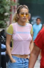 RITA ORA in Ripped Jeans Out in New York 08/03/2016
