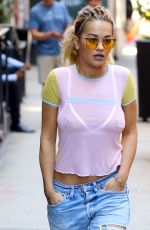 RITA ORA in Ripped Jeans Out in New York 08/03/2016