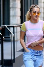 RITA ORA in Ripped Jeans Out in New York 08/03/2016