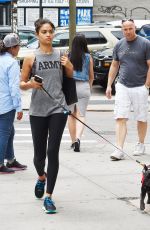 SHANINA SHAIK Walks Her Dog Out in new York 08/18/2016