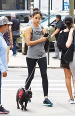 SHANINA SHAIK Walks Her Dog Out in new York 08/18/2016