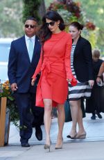 AMAL CLOONEY in a Red Dress Out in Manhattan 09/22/2016