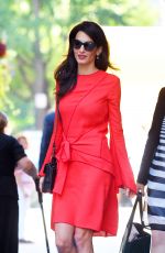 AMAL CLOONEY in a Red Dress Out in Manhattan 09/22/2016