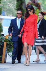 AMAL CLOONEY in a Red Dress Out in Manhattan 09/22/2016