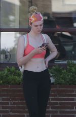 ELLE FANNING in a Sports Bra Out in Studio City 09/18/2016