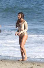 LEA MICHELE in Swimsuit on the Set of a Photoshoot on the Beach in Malibu 09/01/2016
