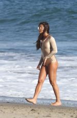 LEA MICHELE in Swimsuit on the Set of a Photoshoot on the Beach in Malibu 09/01/2016