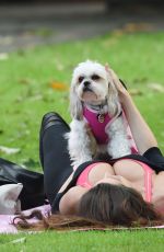 LOUISE CLIFFE with Her Dog at a Park in Manchester 09/14/2016