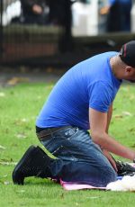 LOUISE CLIFFE with Her Dog at a Park in Manchester 09/14/2016