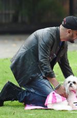 LOUISE CLIFFE with Her Dog at a Park in Manchester 09/14/2016