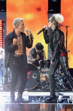 MILEY CYRUS Performs with Billy Idol at 2016 IhearRradio Music Festival in Las Vegas 09/23/2016