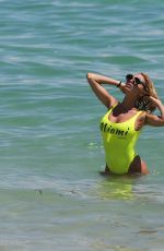 VICKY XIPOLITAKIS in Yellow Swimsuit at a Beach in Miami 09/21/2016