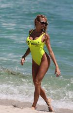VICKY XIPOLITAKIS in Yellow Swimsuit at a Beach in Miami 09/21/2016