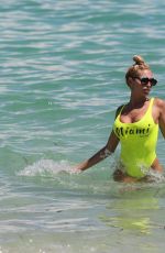 VICKY XIPOLITAKIS in Yellow Swimsuit at a Beach in Miami 09/21/2016