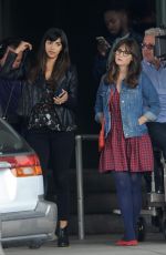 ZOOEY DESCHANEL and HANNAH SIMONE on the Set of 